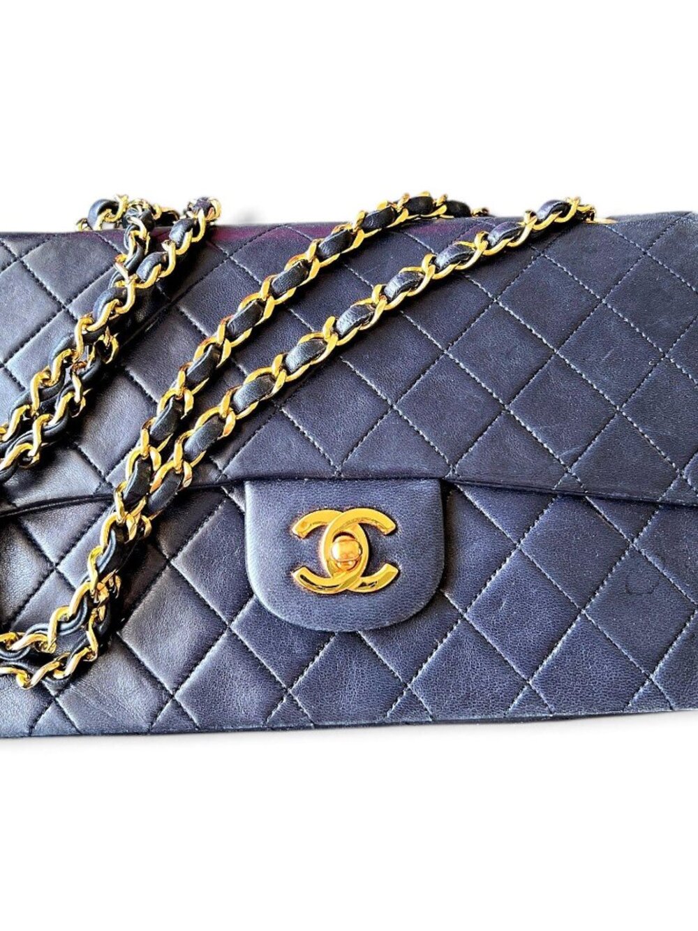 Chanel Navy Blue Quilted Timeless Classique Flap Bag Gold Hardware Vintage - Picture 3 of 15